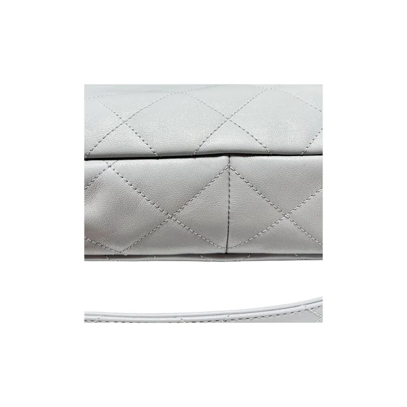 CHANEL Smooth Cow Leather Handbag, Shoulder Bag, Crossbody Bag Large Size Women's Gray Blue-3