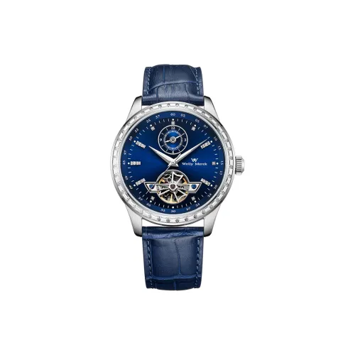 Welly Merck Mechanical Movement Leather Watch Bands Watch Men's Watches Blue Dial