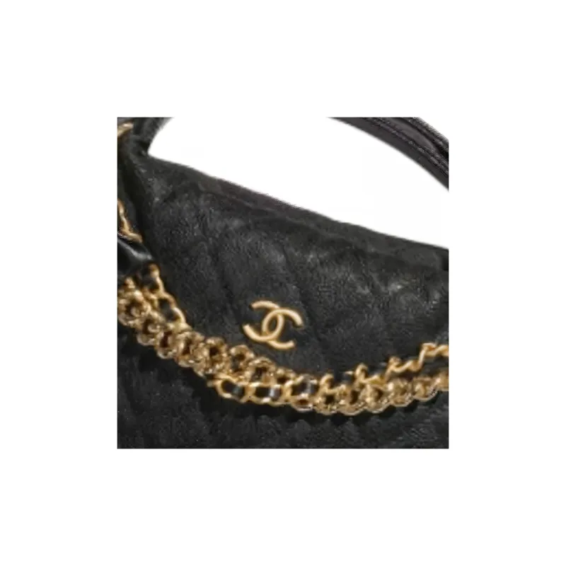 CHANEL Grain Caviar Cow Leather Crescent Bag Clutch Handbag Mini Women's Black-4