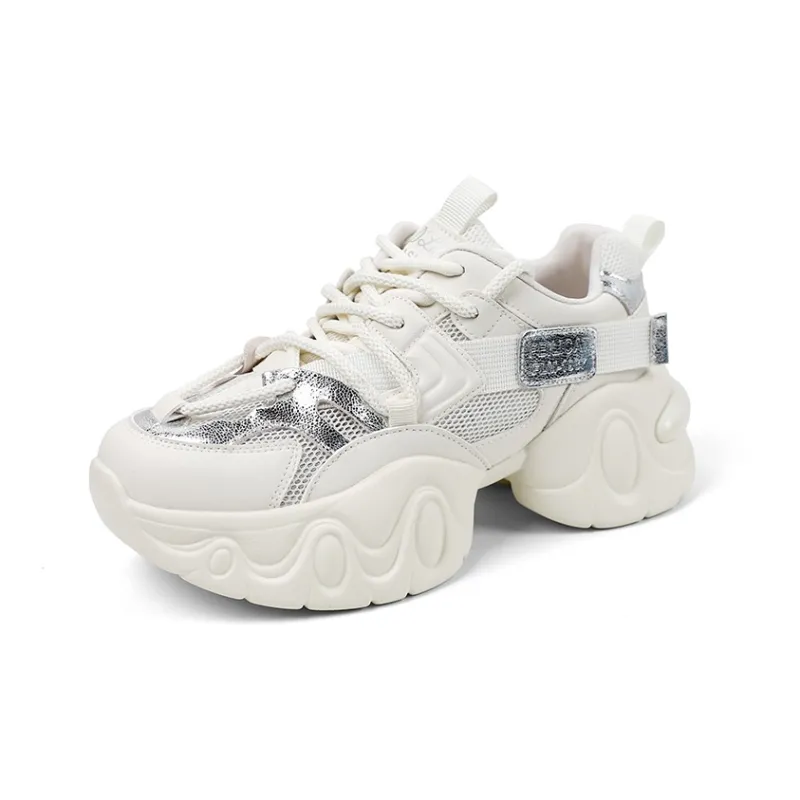 QIAONAI Low Top Chunky Sneakers Women's Beige-1