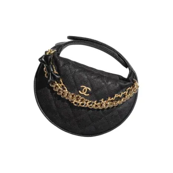 CHANEL Grained Cow Leather Crescent Moon Bag Clutch Mini Women's Black