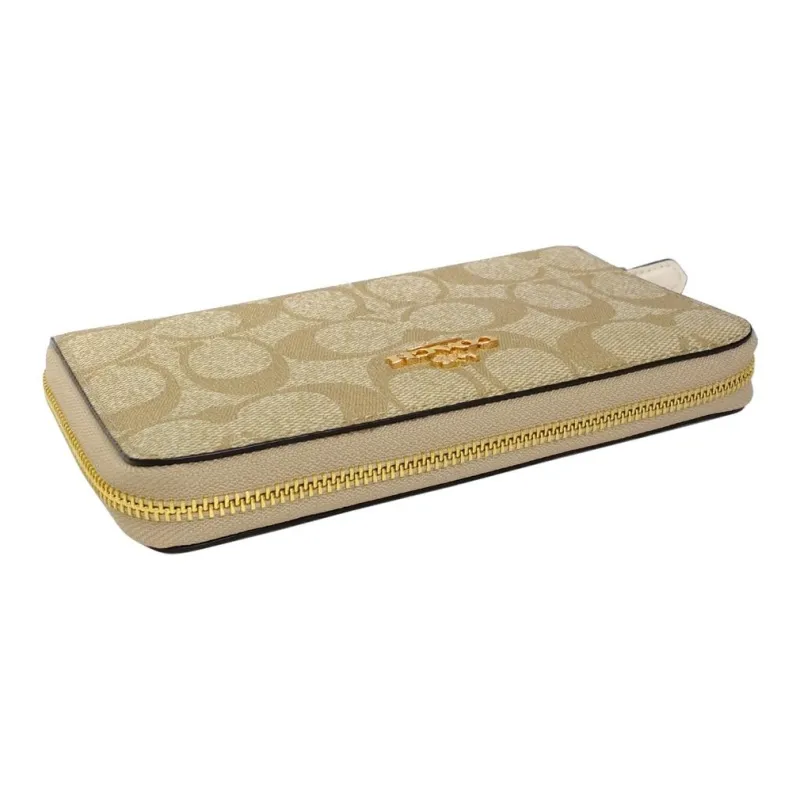 COACH Zip Around Canvas Clutch Card Holder Wallet Medium Size Women's Khaki-3