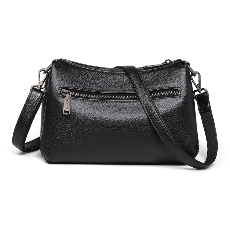 PT'SON Cow Leather With Synthetic Leather Underarm Shoulder Bag Women's Black-3
