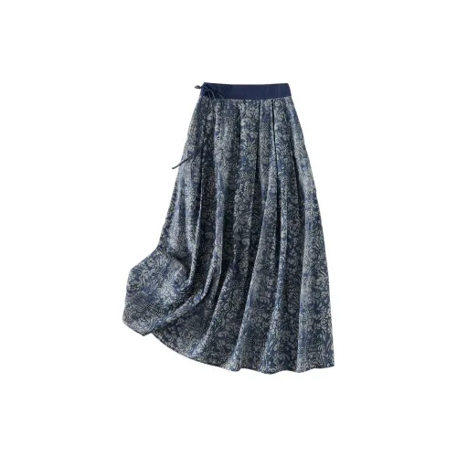 TOUCH Casual Long Skirts Women's Blue Gray Floral