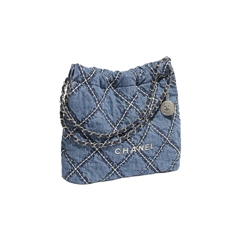 CHANEL 22Bag Denim & Metal Bucket Bag, Shoulder Bag, Crossbody Bag Trumpets Women's Blue-1