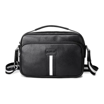 Ace Paul Top Grain Cow Leather Shoulder Bag Crossbody Bag Handbag Medium Size Unisex Black