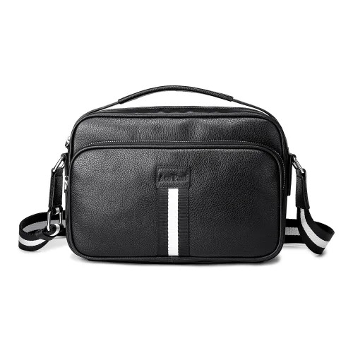 Ace Paul Top Grain Cow Leather Shoulder Bag Crossbody Bag Handbag Medium Size Unisex Black