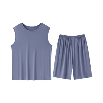 Close-fitting Areas Pajama Set Men's Gray Blue