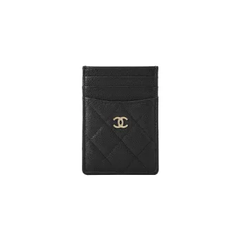 CHANEL Litchi Leather Calfskin Coin Purse, Card Holder Women's Black