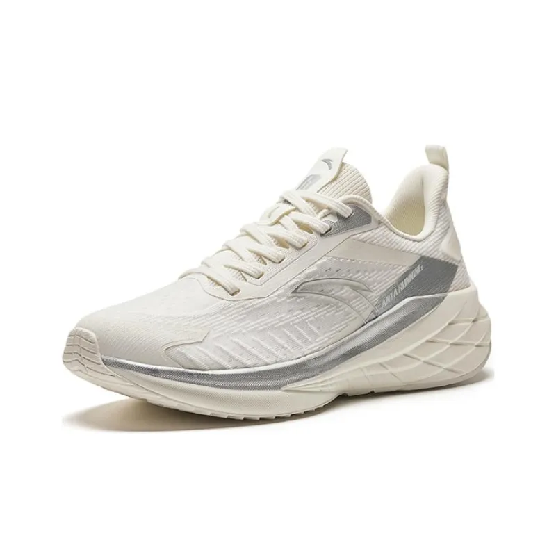 Anta Cushioning Anti Slip Wear Resistant Breathable Lightweight Rebound Low Top Running Shoes Men's White Gray-1