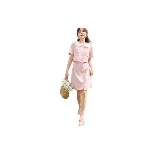 Tonlion Two Piece Skirt Sets Women's Light Gray Pink