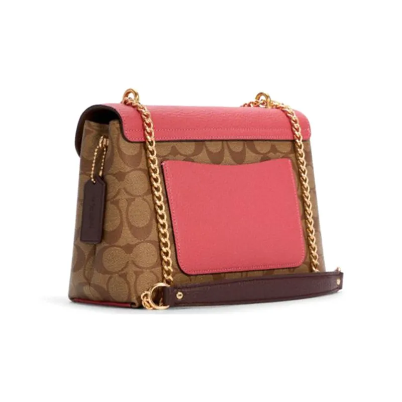 COACH Tammie Leather Shoulder Bag Crossbody Bag Medium Size Women's Pink & Brown-1
