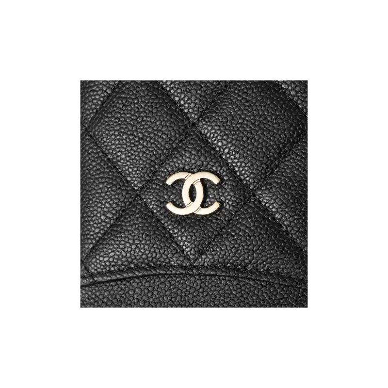 CHANEL Litchi Leather Calfskin Coin Purse, Card Holder Women's Black-4