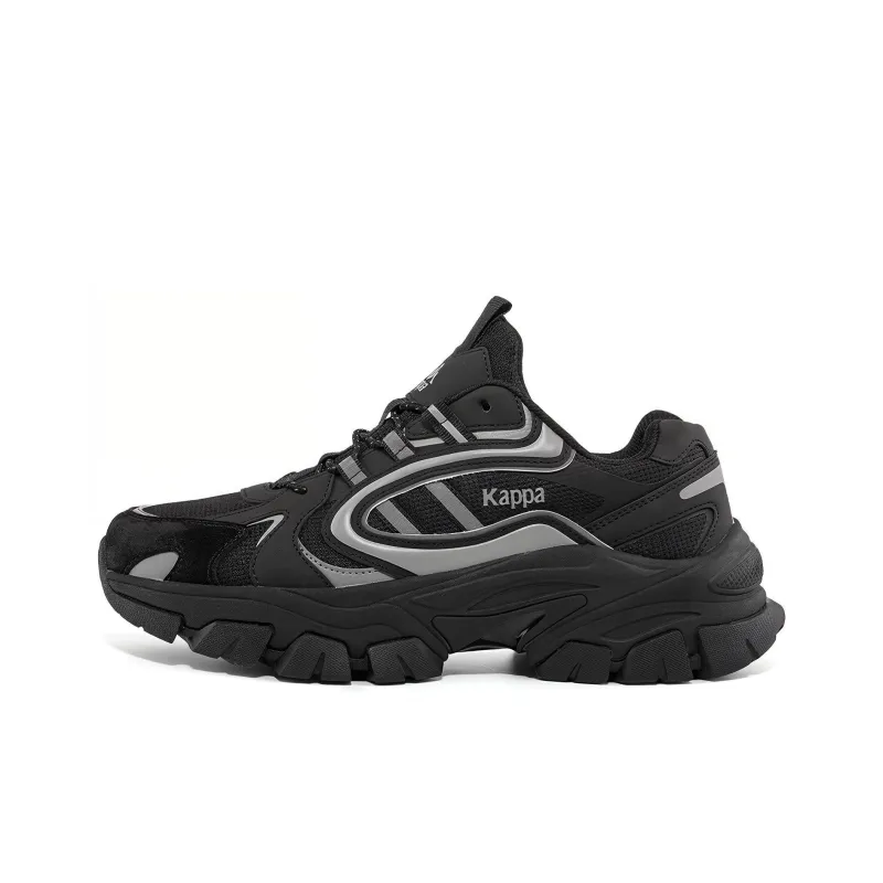 Kappa Abrasion Resistant Slip Resistant Low Top Chunky Sneakers Unisex Black Silver-0