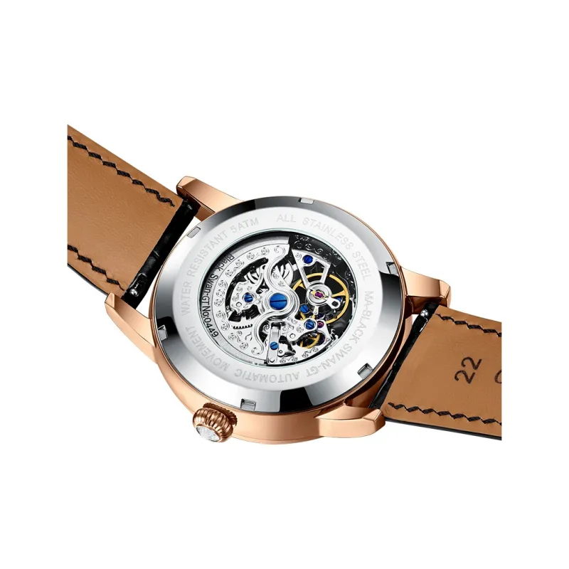 McElo Infinite Universe Cygnus Automatic Mechanical Movement Genuine Leather Strap Watch Women's Watch Blue Dial-2