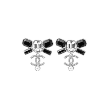 CHANEL Metal Earrings Women's Black