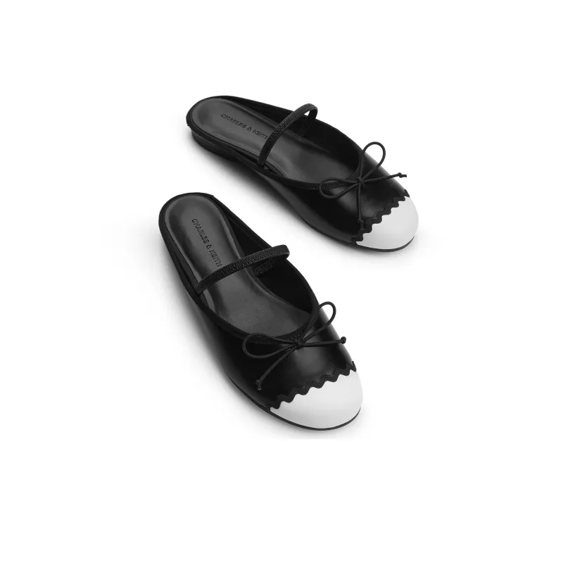 CHARLES&KEITH Composite Sole Slip Resistant Closed Toe Slippers 1.2cm Women's Cream Milk White/Black-7