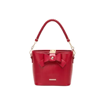 JANE KLAIN PU Bucket Bag Handbag Shoulder Bag Crossbody Bag Medium Size Women's Red