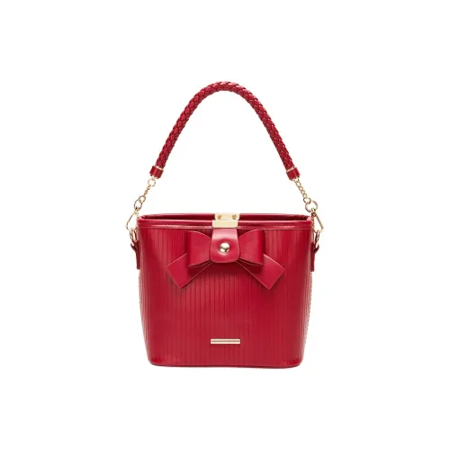 JANE KLAIN PU Bucket Bag Handbag Shoulder Bag Crossbody Bag Medium Size Women's Red