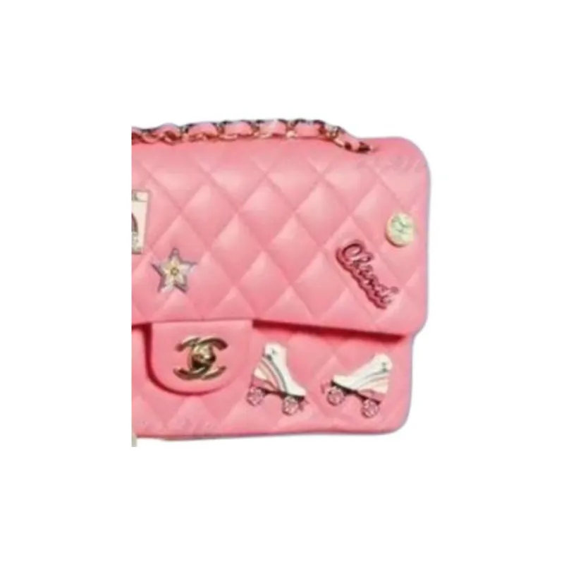 CHANEL Classic Flap CF Lambskin Crossbody Bags Women's Coral Pink-4