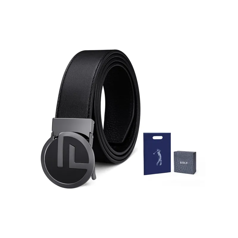GOLF Top Grain Cow Leather Automatic Buckle Belt Men's Black Gunmetal/Gold 3.5cm-3