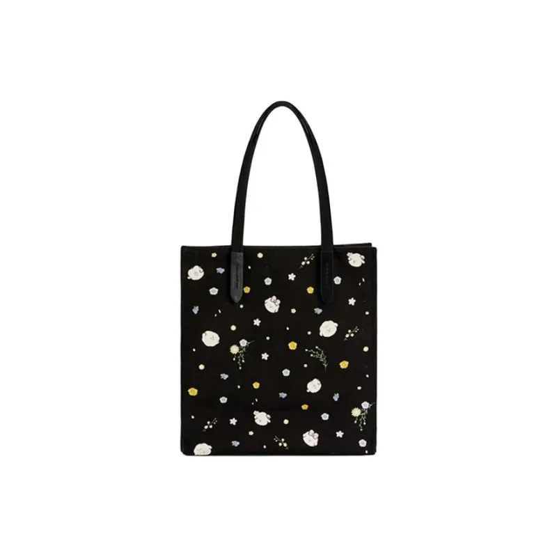 COACH Never's Family Collaboration Julia Fabric Tote Bag Shopping Bag Handbag Shoulder Bag Women's Black-2
