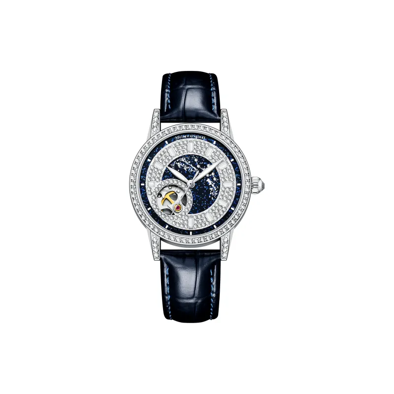 McElo Infinite Universe Cygnus Automatic Mechanical Movement Genuine Leather Strap Watch Women's Watch Blue Dial-0