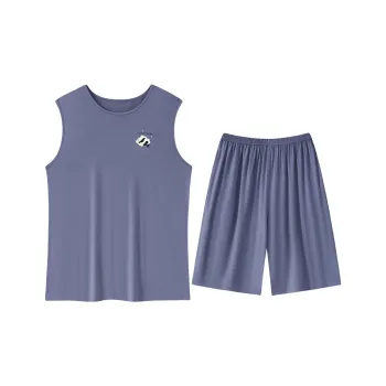 Close-fitting Areas Pajama Set Men's Gray Blue