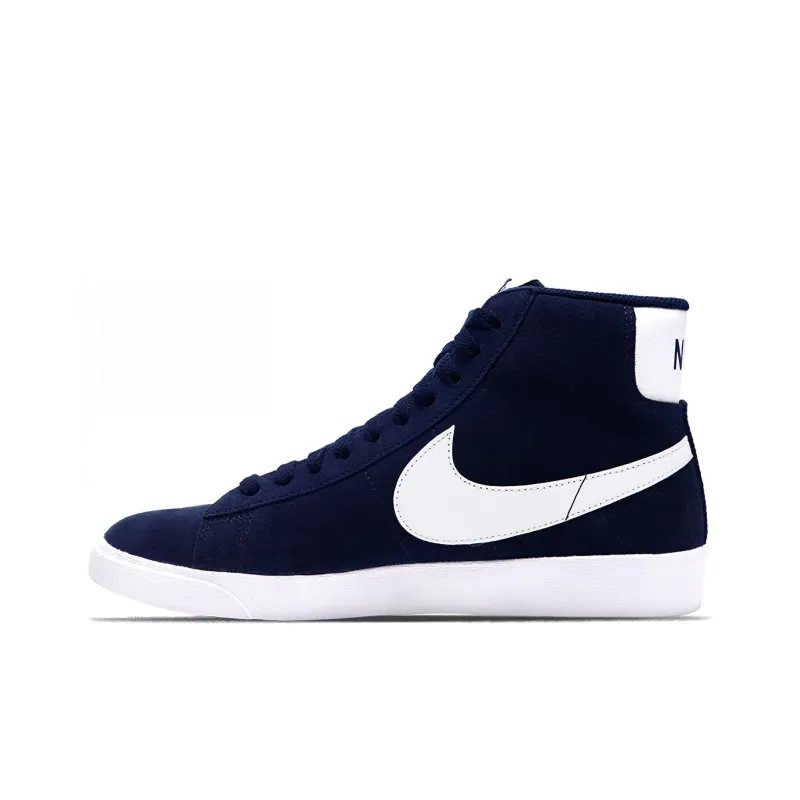 Nike Blazer Vintage Suede Non slip Lightweight Mid Top Skateboard Shoes Women's Navy Blue With White-0