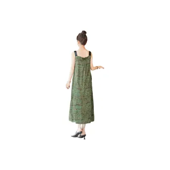 Cypress House Slip Dresses Women's Green Base With Coffee Flowers