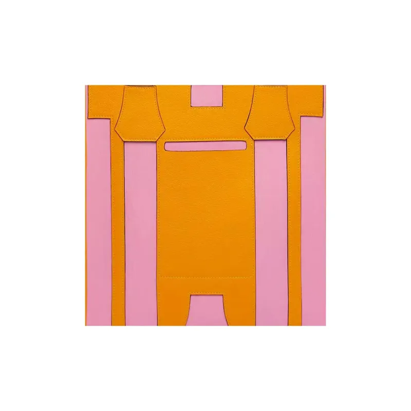 HERMES Dream Catcher Calfskin With Canvas Tote Bag Shopping Bag Handbag Women's Pink/Red/Yellow/Orange-3