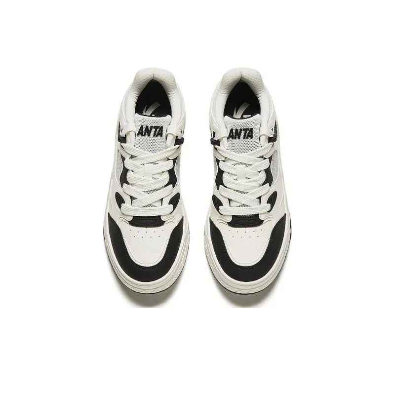 Anta Anti Slip Wear Resistant Breathable Height Increasing Low Top Skateboard Shoes Men's White Black-2