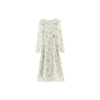 Fashion Long Sleeved Dress Women's Fresh Light Green