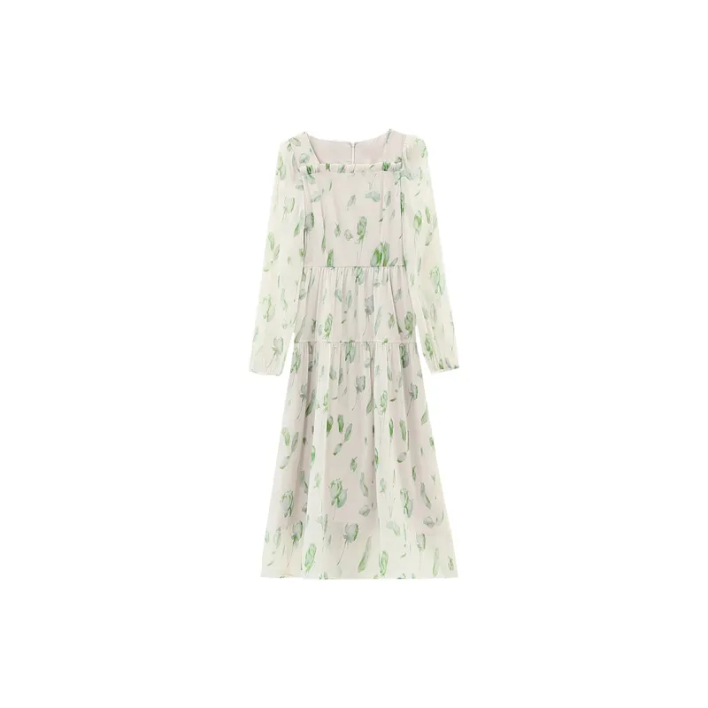Fashion Long Sleeved Dress Women's Fresh Light Green-0