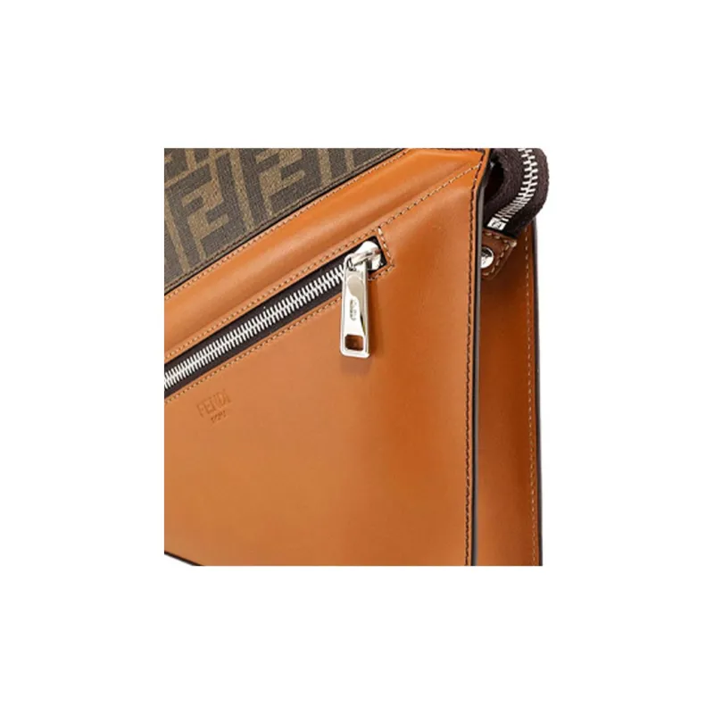 FENDI Leather And PVC Handbags Clutches Men's Orange/Multicolor-3