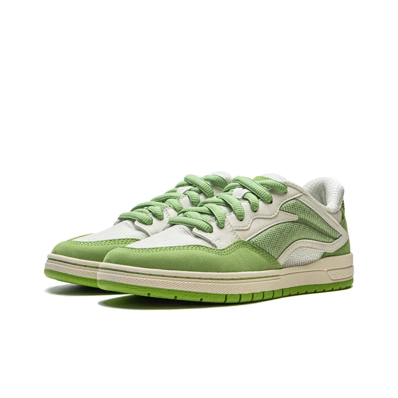 LiNing Wave Pros Cushioning Wear-Resistant Low-Top Skateboard Shoes Women's Green Ecru-2