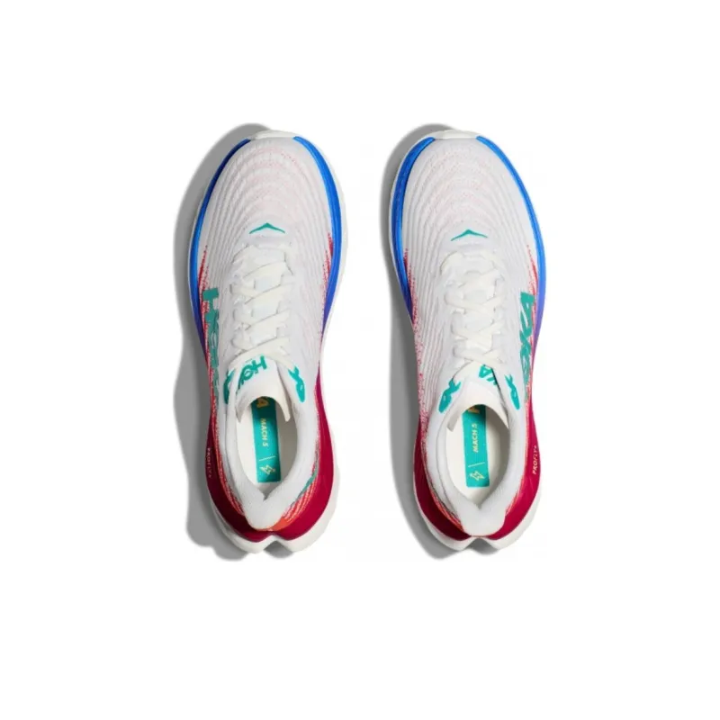 HOKA ONE ONE Mach 5 Wide 2E Cushioning, Wear Resistant Low Top Running Shoes Men's White Red Green-4