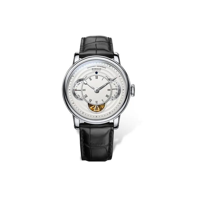BORMAN Automatic Mechanical Movement Genuine Leather Strap Watch Men's Watches Black Dial-0