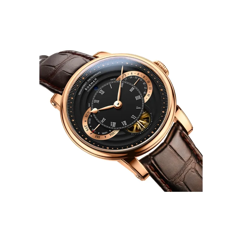 BORMAN Automatic Mechanical Movement Genuine Leather Strap Watch Men's Watches Black Dial-2