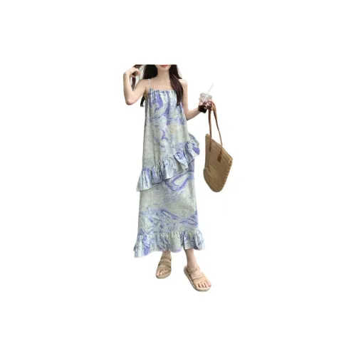 XUANSHU Slip Dresses Women's Blue Floral Pattern