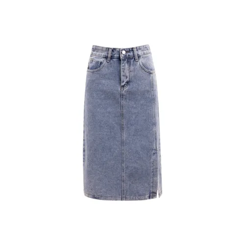 Olrain Denim Long Skirts Women's Blue