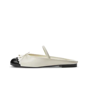CHARLES&KEITH Composite Sole Slip Resistant Closed Toe Slippers 1.2cm Women's Cream Milk White/Black