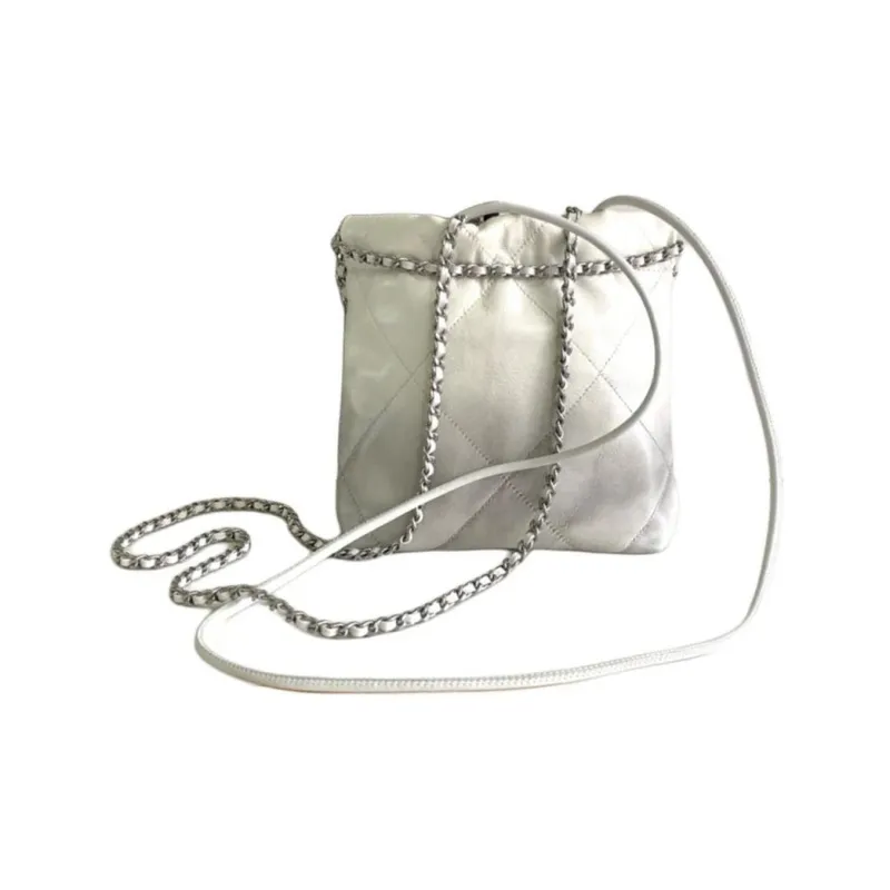 CHANEL 22Bag Calfskin Bucket Bag, Shoulder Bag, Crossbody Bag Mini Women's Silver & White-2