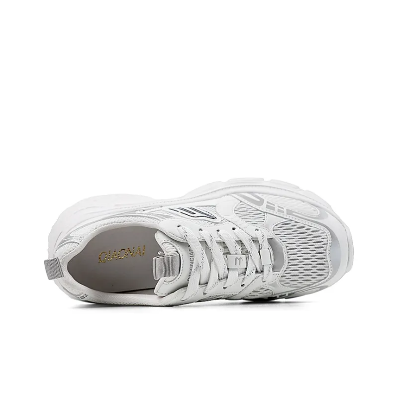 QIAONAI Wear resistant And Lightweight Low Top Chunky Sneakers Women's Beige-4