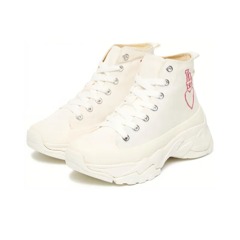 MLB Chunky High Anti Slip And Wear Resistant Breathable High Top Canvas Shoes Unisex White Red-2