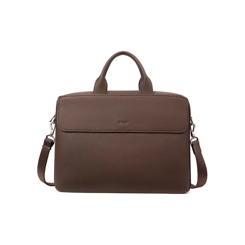 Jeep Top Grain Cow Leather, Pure Cow Leather Laptop Bag, One Shoulder Handbag Regular Men's Coffee-1