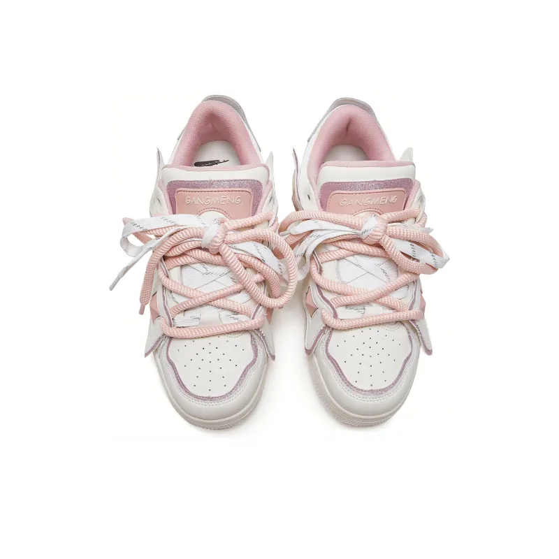 Hong Kong Meng Skateboard Shoes Unisex Low Top White/Pink-8