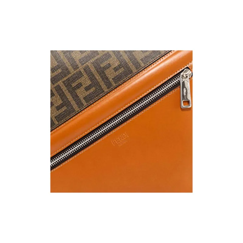FENDI Leather And PVC Handbags Clutches Men's Orange/Multicolor-4