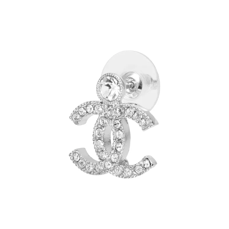 CHANEL Metal Stud Earrings Women's Silver-2