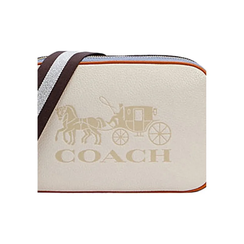 COACH Jes Leather Camera Bag Shoulder Bag Crossbody Bag Medium Size Women's White Blue Orange-3